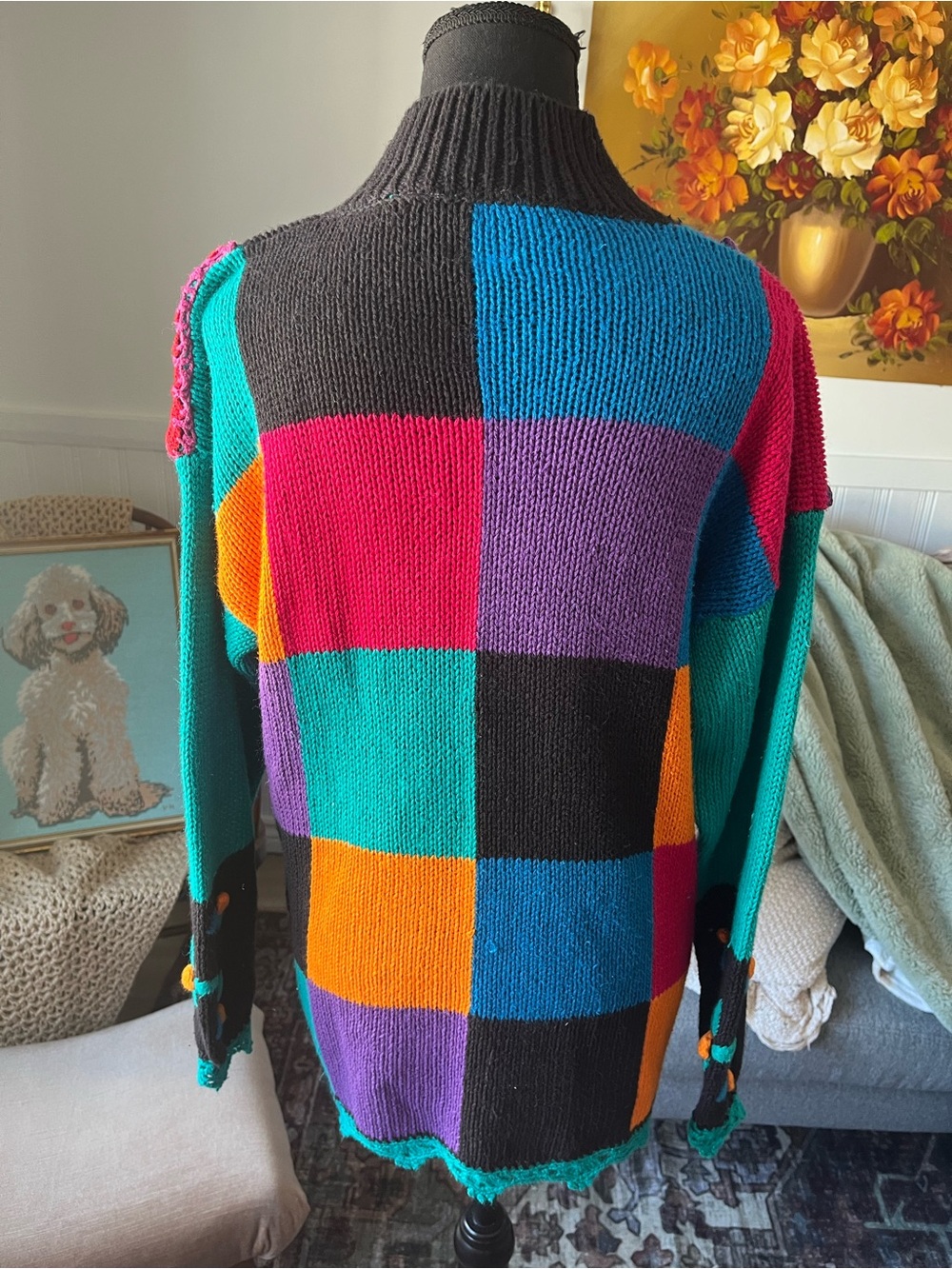 Women’s Vintage Colorblock Patchwork Sweater - Multicolor Size M - Picture 3 of 5